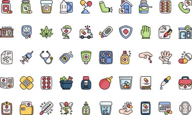 Yüksek Kaliteli Vektör Simgeleri Düzenlenebilir Vuruşlu Eczane ikonları. Profesyonel ve Yaratıcı Projeler için ideal.