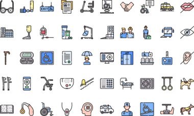 Engelli insanlar yardım simgeleri Düzenlenebilir Vuruşlu Yüksek Kalite Vektör Simgeleri Koleksiyonu. Profesyonel ve Yaratıcı Projeler için ideal.