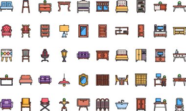 Mobilya simgeleri Yüksek Kaliteli Vektör Simgeleri Koleksiyonu Düzenlenebilir Vuruşlu. Profesyonel ve Yaratıcı Projeler için ideal.