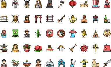 Kültür simgeleri: Düzenlenebilir Vuruşlu Yüksek Kalite Vektör Simgeleri Koleksiyonu. Profesyonel ve Yaratıcı Projeler için ideal.