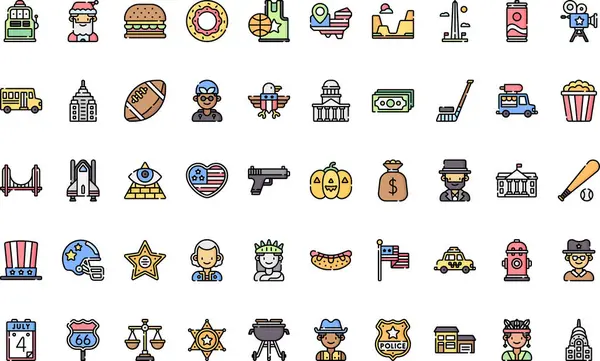 Amerika Birleşik Devletleri, Düzenlenebilir Vuruşla Yüksek Kalite Vektör Simgeleri Koleksiyonunu simgeliyor. Profesyonel ve Yaratıcı Projeler için ideal.