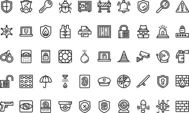 Güvenlik simgeleri: Düzenlenebilir Vuruşlu Yüksek Kaliteli Vektör Simgeleri Koleksiyonu. Profesyonel ve Yaratıcı Projeler için ideal