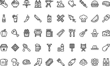 Düzenlenebilir Vuruşlu Barbekü Simgeleri Yüksek Kaliteli Vektör Simgeleri Koleksiyonu. Profesyonel ve Yaratıcı Projeler için ideal