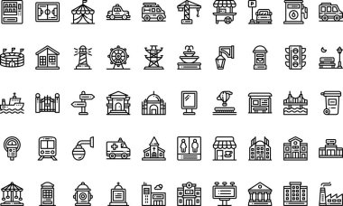 Düzenlenebilir Vuruşlu Şehir Simgeleri Yüksek Kalite Vektör Simgeleri Koleksiyonu. Profesyonel ve Yaratıcı Projeler için ideal