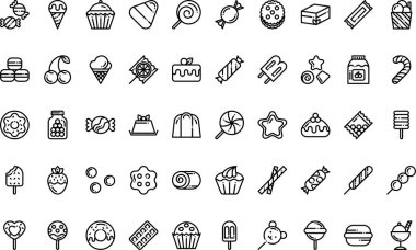 Şekerler ve şekerler, Düzenlenebilir Vuruşlu Yüksek Kaliteli Vektör Simgeleri Koleksiyonu simgeleri. Profesyonel ve Yaratıcı Projeler için ideal