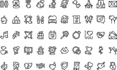 Romantizm simgeleri: Düzenlenebilir Vuruşlu Yüksek Kalite Vektör Simgeleri Koleksiyonu. Profesyonel ve Yaratıcı Projeler için ideal