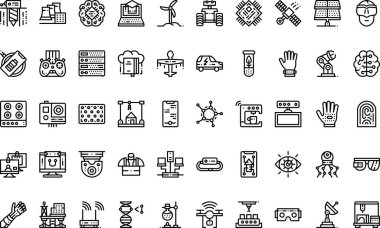 Yüksek Kaliteli Vektör Simgesi Koleksiyonu ve Düzenlenebilir Vuruşlu Teknoloji simgeleri. Profesyonel ve Yaratıcı Projeler için ideal