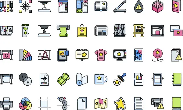 Düzenlenebilir Vuruşla Yüksek Kalite Vektör Simgeleri Koleksiyonu Yazdırılıyor. Profesyonel ve Yaratıcı Projeler için ideal