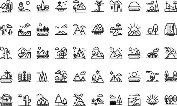 Peyzaj simgeleri Düzenlenebilir Vuruşlu Yüksek Kalite Vektör Simgeleri Koleksiyonu. Profesyonel ve Yaratıcı Projeler için ideal