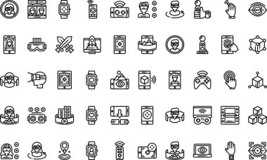 Sanal gerçeklik simgeleri Yüksek Kaliteli Vektör Simgeleri Koleksiyonu ve Düzenlenebilir Vuruşlar. Profesyonel ve Yaratıcı Projeler için ideal