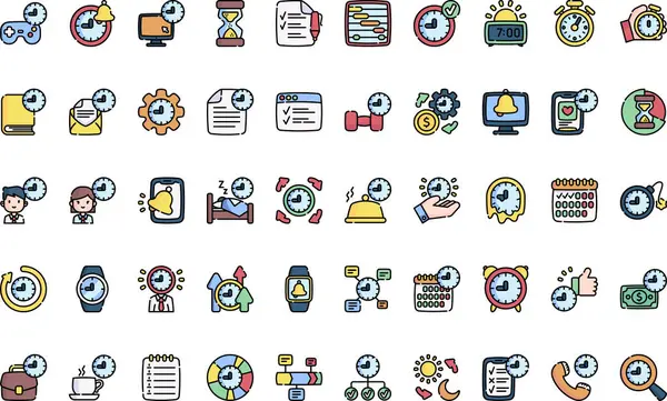 Zaman yönetimi simgeleri Düzenlenebilir Vuruşlu Yüksek Kaliteli Vektör Simgeleri Koleksiyonu. Profesyonel ve Yaratıcı Projeler için ideal