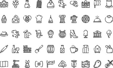 İtalya, Düzenlenebilir Vuruşla Yüksek Kaliteli Vektör Simgeleri Koleksiyonunu simgeliyor. Profesyonel ve Yaratıcı Projeler için ideal