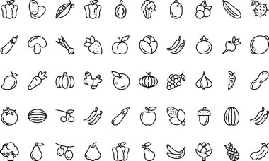 Meyve ve sebze ikonları Yüksek Kaliteli Vektör Simgeleri Koleksiyonu ve Düzenlenebilir Vuruşlar. Profesyonel ve Yaratıcı Projeler için ideal