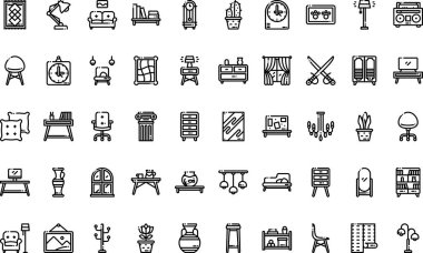 Düzenlenebilir Vuruşlu Ev dekorasyonu simgeleri Yüksek Kaliteli Vektör Simgeleri Koleksiyonu. Profesyonel ve Yaratıcı Projeler için ideal