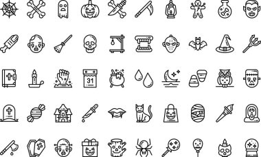 Cadılar Bayramı ikonları Yüksek Kaliteli Vektör Simgeleri Koleksiyonu Düzenlenebilir Vuruşlu. Profesyonel ve Yaratıcı Projeler için ideal