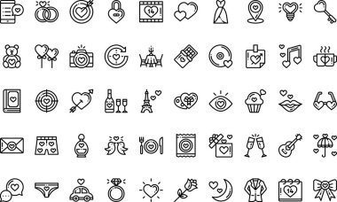 Sevgililer Günü simgeleri Yüksek Kaliteli Vektör Simgeleri Koleksiyonu ve Düzenlenebilir Darbe. Profesyonel ve Yaratıcı Projeler için ideal