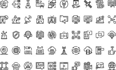 Medya teknolojisi Yüksek Kaliteli Vektör Simgeleri Koleksiyonunu Düzenlenebilir Vuruşla simgeler. Profesyonel ve Yaratıcı Projeler için ideal