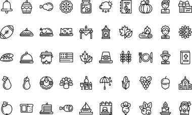 Şükran Günü ikonları Yüksek Kaliteli Vektör Simgeleri Koleksiyonu ve Düzenlenebilir Darbe. Profesyonel ve Yaratıcı Projeler için ideal