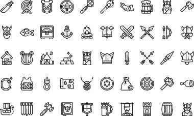 Viking simgeleri Yüksek Kalite Vektör Simgeleri Düzenlenebilir Vuruşlar Koleksiyonu. Profesyonel ve Yaratıcı Projeler için ideal