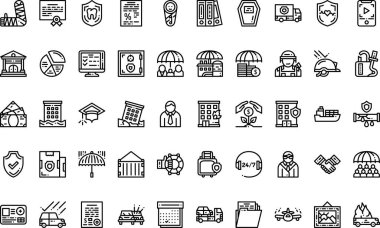 Sigorta simgeleri: Düzenlenebilir Vuruşlu Yüksek Kaliteli Vektör Simgeleri Koleksiyonu. Profesyonel ve Yaratıcı Projeler için ideal