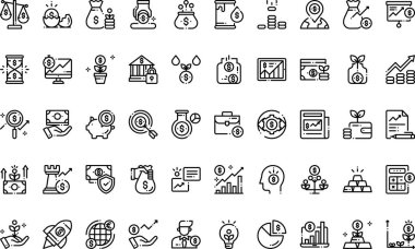 Yatırım simgeleri: Düzenlenebilir Vuruşlu Yüksek Kaliteli Vektör Simgeleri Koleksiyonu. Profesyonel ve Yaratıcı Projeler için ideal