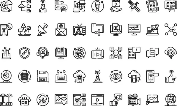 Medya teknolojisi Yüksek Kaliteli Vektör Simgeleri Koleksiyonunu Düzenlenebilir Vuruşla simgeler. Profesyonel ve Yaratıcı Projeler için ideal