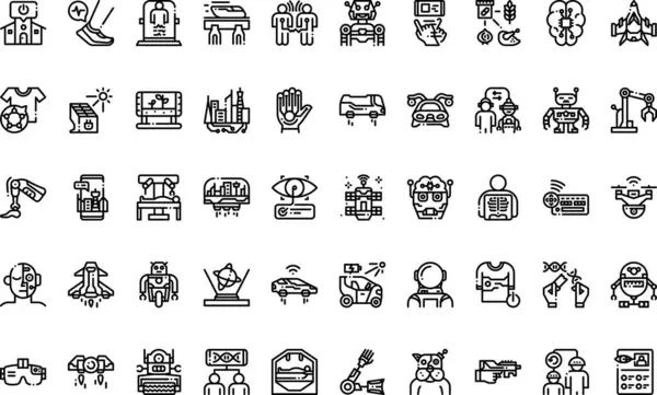 Fütürist teknoloji simgeleri Yüksek Kaliteli Vektör Simgeleri Koleksiyonu ve Düzenlenebilir Vuruşlar. Profesyonel ve Yaratıcı Projeler için ideal