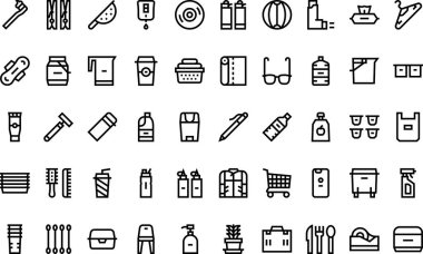 Plastik ürünler Yüksek Kaliteli Vektör Simgeleri Koleksiyonu Düzenlenebilir Vuruşlu. Profesyonel ve Yaratıcı Projeler için ideal.