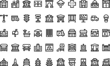 Düzenlenebilir Vuruşlu Şehir Simgeleri Yüksek Kalite Vektör Simgeleri Koleksiyonu. Profesyonel ve Yaratıcı Projeler için ideal.