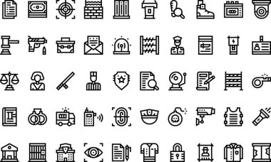 Cezaevi simgeleri Yüksek Kalite Vektör Simgeleri Düzenlenebilir Vuruşlar Koleksiyonu. Profesyonel ve Yaratıcı Projeler için ideal.