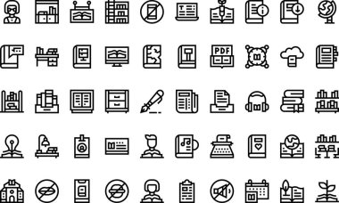 Kütüphane simgeleri Düzenlenebilir Vuruşlu Yüksek Kaliteli Vektör Simgeleri Koleksiyonu. Profesyonel ve Yaratıcı Projeler için ideal.