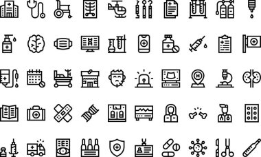 Hastane simgeleri Yüksek Kaliteli Vektör Simgeleri Düzenlenebilir Darbe Koleksiyonu. Profesyonel ve Yaratıcı Projeler için ideal.