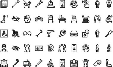 Engelli insanlar yardım simgeleri Düzenlenebilir Vuruşlu Yüksek Kalite Vektör Simgeleri Koleksiyonu. Profesyonel ve Yaratıcı Projeler için ideal.