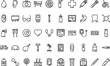 Medikal elementler doğrusal simgeler Yüksek Kaliteli Vektör Simgeleri Koleksiyonu Düzenlenebilir Vuruş ile. Profesyonel ve Yaratıcı Projeler için ideal