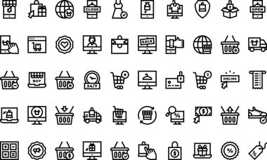 Çevrimiçi alışveriş simgeleri Yüksek Kaliteli Vektör Simgeleri Koleksiyonu ve Düzenlenebilir Vuruşlar. Profesyonel ve Yaratıcı Projeler için ideal.