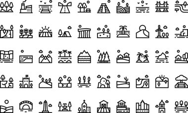 Peyzaj simgeleri Düzenlenebilir Vuruşlu Yüksek Kaliteli Vektör Simgeleri Koleksiyonu. Profesyonel ve Yaratıcı Projeler için ideal.