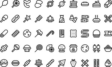 Şekerler ve şekerler, Düzenlenebilir Vuruşlu Yüksek Kaliteli Vektör Simgeleri Koleksiyonu simgeleri. Profesyonel ve Yaratıcı Projeler için ideal.