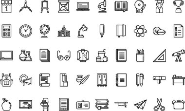 Okul simgeleri Yüksek Kaliteli Vektör Simgeleri Koleksiyonu Düzenlenebilir Vuruşlu. Profesyonel ve Yaratıcı Projeler için ideal.