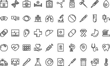 Düzenlenebilir Vuruşlu Tıbbi Simgeler Yüksek Kaliteli Vektör Simgeleri Koleksiyonu. Profesyonel ve Yaratıcı Projeler için ideal
