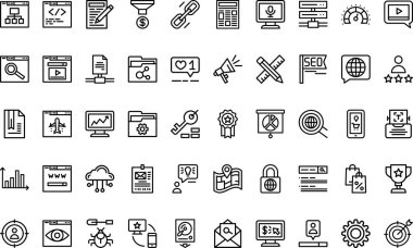 Seo ve çevrimiçi pazarlama simgesi Yüksek Kaliteli Vektör Simgeleri Koleksiyonu ve Düzenlenebilir Darbe. Profesyonel ve Yaratıcı Projeler için ideal