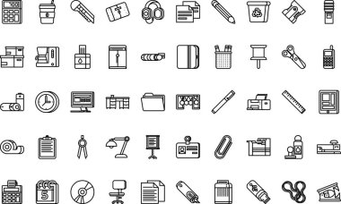 Ofis materyali simgeleri Düzenlenebilir Vuruşlu Yüksek Kalite Vektör Simgeleri Koleksiyonu. Profesyonel ve Yaratıcı Projeler için ideal.