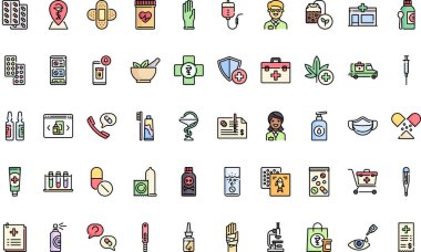 Yüksek Kaliteli Vektör Simgeleri Düzenlenebilir Vuruşlu Eczane ikonları. Profesyonel ve Yaratıcı Projeler için ideal.