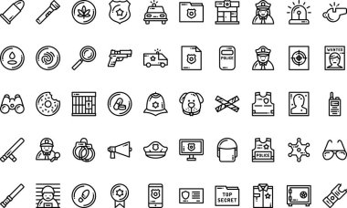 Polis departmanı Yüksek Kaliteli Vektör Simgeleri Koleksiyonunu Düzenlenebilir Vuruşla simgeledi. Profesyonel ve Yaratıcı Projeler için ideal