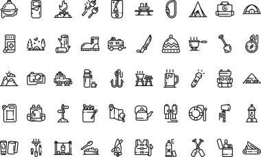 Kamp simgeleri Yüksek Kaliteli Vektör Simgeleri Koleksiyonu Düzenlenebilir Vuruşla. Profesyonel ve Yaratıcı Projeler için ideal