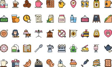 Kafe simgeleri Yüksek Kaliteli Vektör Simgeleri Koleksiyonu Düzenlenebilir Vuruşlu. Profesyonel ve Yaratıcı Projeler için ideal.