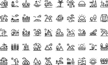 Peyzaj simgeleri Düzenlenebilir Vuruşlu Yüksek Kalite Vektör Simgeleri Koleksiyonu. Profesyonel ve Yaratıcı Projeler için ideal