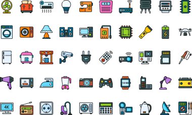 Düzenlenebilir Vuruşlu Elektronik Simgeler Yüksek Kaliteli Vektör Simgeleri Koleksiyonu. Profesyonel ve Yaratıcı Projeler için ideal.