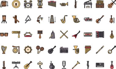 Müzik aletleri Yüksek Kalite Vektör Simgesi Koleksiyonu ve Düzenlenebilir Vuruşlar simgelerini simgeler. Profesyonel ve Yaratıcı Projeler için ideal.