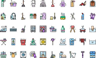 Düzenlenebilir Vuruşla Yüksek Kalite Vektör Simgeleri Koleksiyonu Temizleniyor. Profesyonel ve Yaratıcı Projeler için ideal.