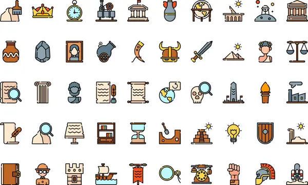 Tarih simgeleri: Düzenlenebilir Vuruşlu Yüksek Kalite Vektör Simgeleri Koleksiyonu. Profesyonel ve Yaratıcı Projeler için ideal.